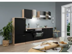 Best Respekta Küchenzeile KB270ESSC 270 cm  -Eiche Sägerau Nachbildung Schwarz