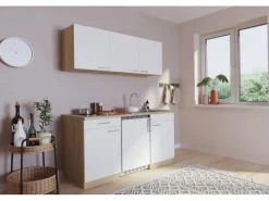 Respekta Single-Küchen|Winkelküchen<Küchenzeile KB150ESWC 150 cm Weiß-Eiche Sägerau