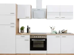 New Respekta Küchenzeile KB270ESWCGKE 270 cm -Eiche Sägerau Nachbildung Glänzend Weiß