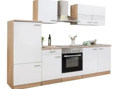 Respekta Einbauküchen|Herde<Küchenzeile KB270ESWC 270 cm -Eiche Sägerau Nachbildung Glänzend