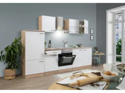 Respekta Einbauküchen|Herde<Küchenzeile KB270ESWC 270 cm -Eiche Sägerau Nachbildung Glänzend