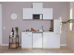 Respekta Küchenzeile KB180ESWMIC 180 cm -Eiche Sägeräu Nachbildung Weiß