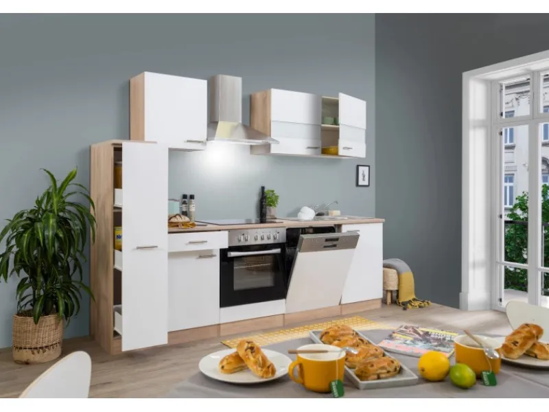 Respekta Küchenschränke<Küchenzeile KB250ESWC 250 cm -Eiche Glänzend