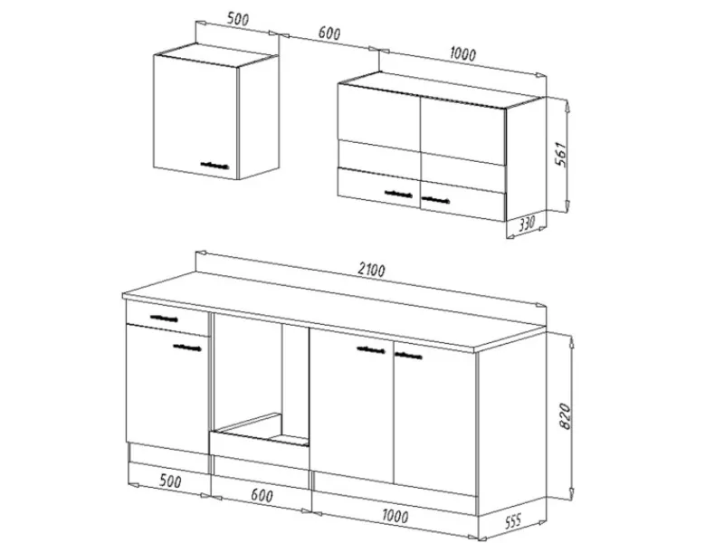 Discount Respekta Küchenzeile KB210ESW 210 cm -Eiche Sägerau Nachbildung Weiß