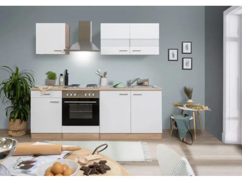 Discount Respekta Küchenzeile KB210ESW 210 cm -Eiche Sägerau Nachbildung Weiß