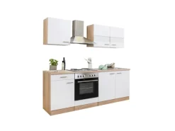 Discount Respekta Küchenzeile KB210ESW 210 cm -Eiche Sägerau Nachbildung Weiß