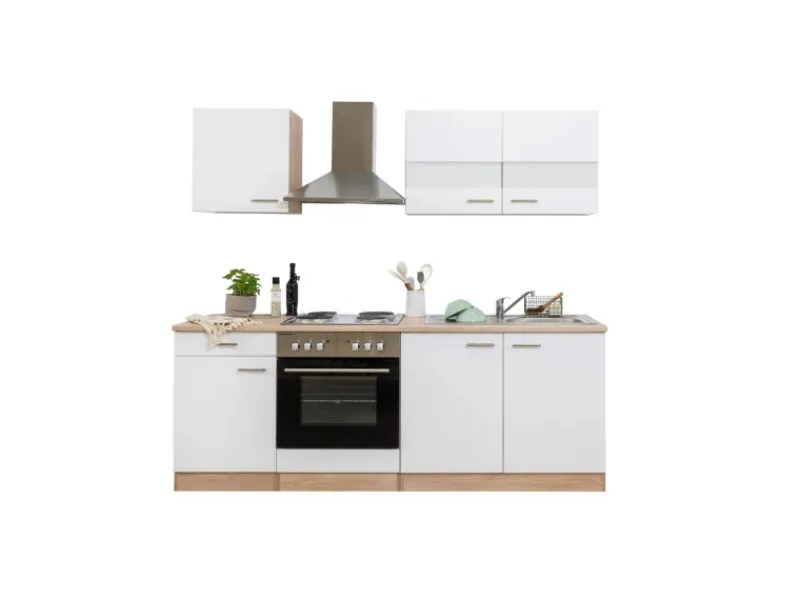 Discount Respekta Küchenzeile KB210ESW 210 cm -Eiche Sägerau Nachbildung Weiß