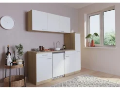 Respekta Küchenzeile KB180ESW 180 cm Weiß-Eiche Sonoma Sägerau Nachbildung