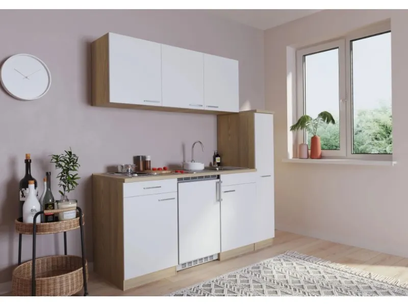 Respekta Küchenzeile KB180ESW 180 cm Weiß-Eiche Sonoma Sägerau Nachbildung