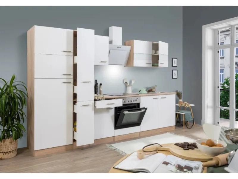 Respekta Kühlschränke|Einbauküchen<Küchenzeile KB300ESWCGKE 300 cm -Eiche Sägerau Nachbildung