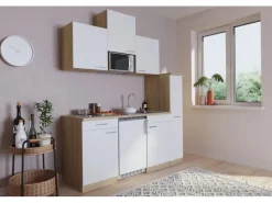 Sale Respekta Küchenzeile KB180ESWMI 180 cm -Eiche Sägeräu Nachbildung Weiß