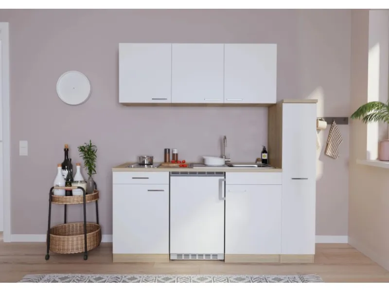 Best Respekta Küchenzeile KB180ESWC 180 cm Weiß-Eiche Sonoma Sägerau Nachbildung