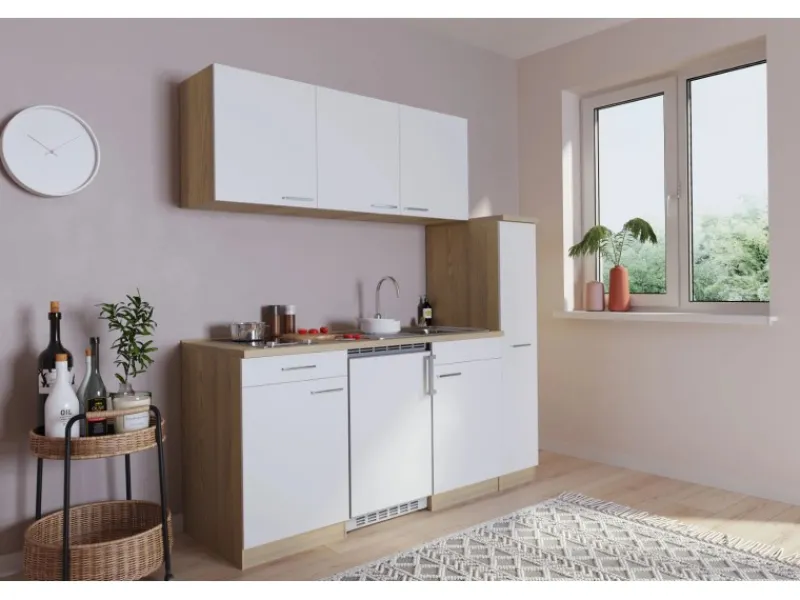 Best Respekta Küchenzeile KB180ESWC 180 cm Weiß-Eiche Sonoma Sägerau Nachbildung