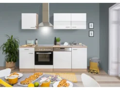 Hot Respekta Küchenzeile KB220ESWC 220 cm -Eiche Sägerau Nachbildung Glänzend Weiß