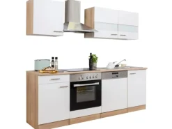 Hot Respekta Küchenzeile KB220ESWC 220 cm -Eiche Sägerau Nachbildung Glänzend Weiß