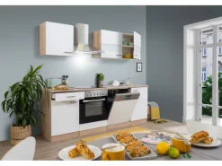 Hot Respekta Küchenzeile KB220ESWC 220 cm -Eiche Sägerau Nachbildung Glänzend Weiß