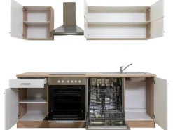 Hot Respekta Küchenzeile KB220ESWC 220 cm -Eiche Sägerau Nachbildung Glänzend Weiß