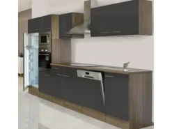 Respekta Winkelküchen|Einbauküchen<Küchenzeile KB340EYGMIGKE 340 cm Grau Seidengl.-Eiche York Nachbildung