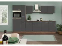 Best Respekta Küchenzeile KB300EYG 300 cm -Eiche York Nachbildung Grau Seidenglanz