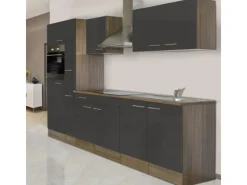 Best Respekta Küchenzeile KB300EYG 300 cm -Eiche York Nachbildung Grau Seidenglanz