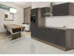 Best Respekta Küchenzeile KB300EYG 300 cm -Eiche York Nachbildung Grau Seidenglanz