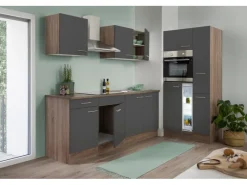 Best Respekta Küchenzeile KB300EYG 300 cm -Eiche York Nachbildung Grau Seidenglanz
