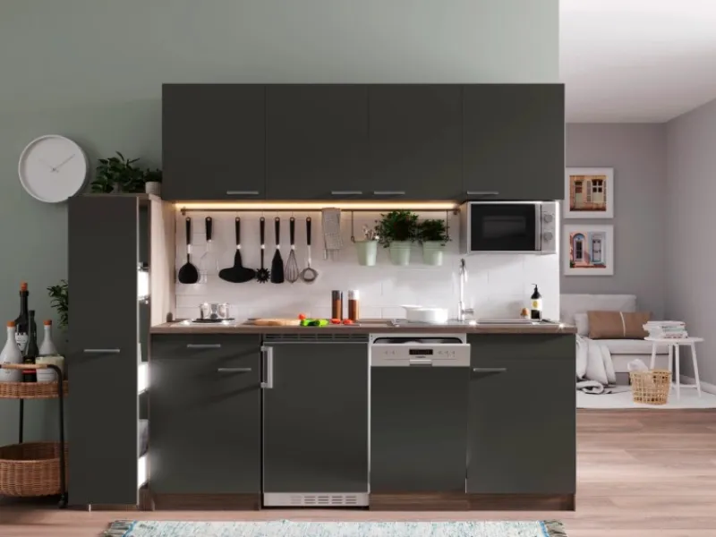 Respekta Küchenzeile KB225EYGMI 225 cm -Eiche York Nachbildung< Kochfelder|Single-Küchen