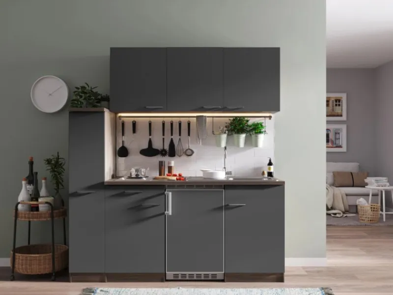 Respekta Miniküchen|Kochfelder<Küchenzeile KB180EYG 180 cm -Eiche York Nachbildung