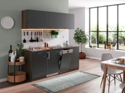 Respekta Küchenzeile KB195EYGC 195cm -Eiche York Nachb. Glaskeramikkochfeld< Single-Küchen|Winkelküchen