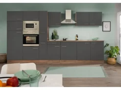 Respekta Küchenzeile KB360EYGMIGKE 360 cm Grau Seidengl.-Eiche York Nachbildung< Einbauküchen|Kühlschränke