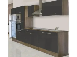 Respekta Küchenzeile KB360EYGMIGKE 360 cm Grau Seidengl.-Eiche York Nachbildung< Einbauküchen|Kühlschränke