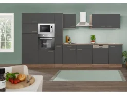 Respekta Küchenzeile KB370EYGMIGKE 370 cm Grau Seidengl.-Eiche York Nachbildung Grau Seidenglanz