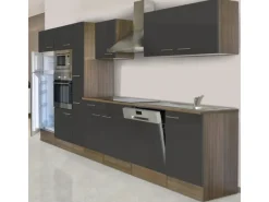 Respekta Küchenzeile KB370EYGMIGKE 370 cm Grau Seidengl.-Eiche York Nachbildung Grau Seidenglanz