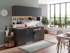 Outlet Respekta Küchenzeile KB195EYGMI 195 cm -Eiche York Nachbildung Grau