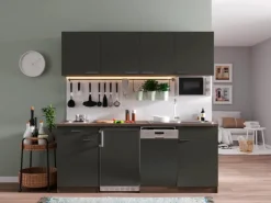 Outlet Respekta Küchenzeile KB195EYGMI 195 cm -Eiche York Nachbildung Grau