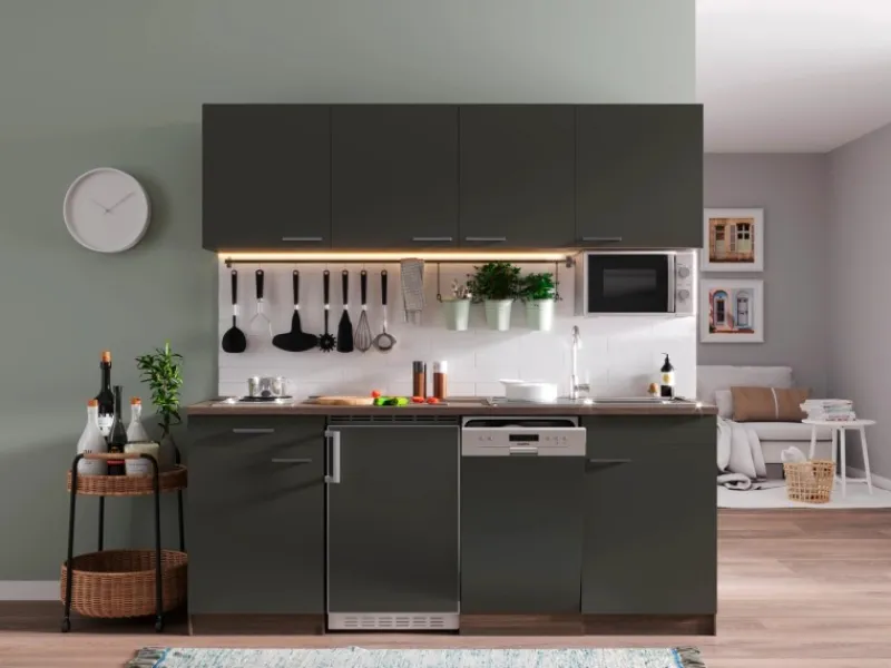 Outlet Respekta Küchenzeile KB195EYGMI 195 cm -Eiche York Nachbildung Grau