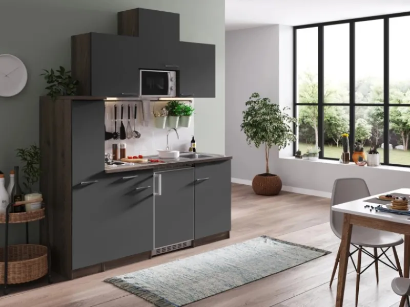 Respekta Kühlschränke|Winkelküchen<Küchenzeile KB180EYGMI 180 cm -Eiche York Nachbildung