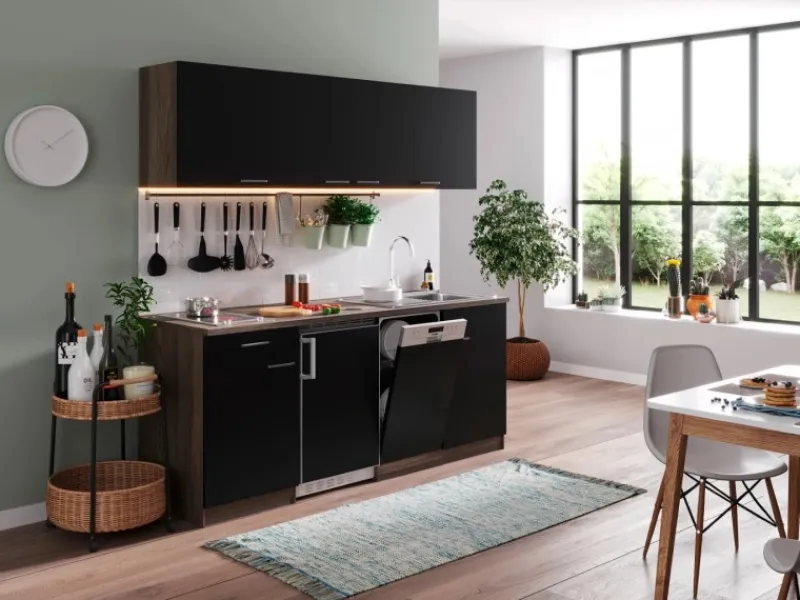 Respekta Küchenzeile KB195EYSC 195cm -Eiche York Nachb. Glaskeramikkochf.< Single-Küchen|Winkelküchen