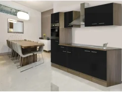 Outlet Respekta Küchenzeile KB270EYS 270 cm Schwarz Seidengl.-Eiche York Nachbildung