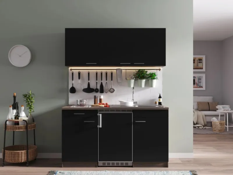 Hot Respekta Küchenzeile KB150EYSC 150 cm Schwarz-Eiche York Nachbildung