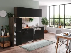 Clearance Respekta Küchenzeile KB225EYS 225 cm -Eiche York Nachbildung Schwarz