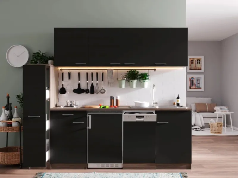 Clearance Respekta Küchenzeile KB225EYS 225 cm -Eiche York Nachbildung Schwarz