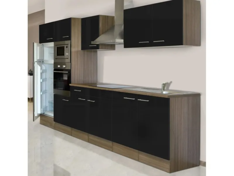 Clearance Respekta Küchenzeile KB330EYSMIGKE 330 cm Schwarz-Eiche York Nachbildung