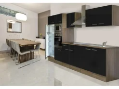 Clearance Respekta Küchenzeile KB330EYSMIGKE 330 cm Schwarz-Eiche York Nachbildung