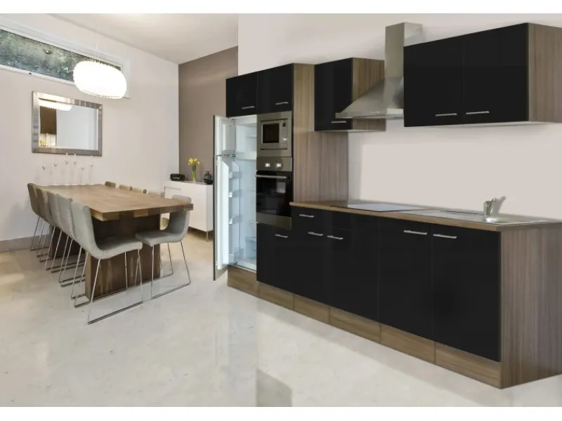Clearance Respekta Küchenzeile KB330EYSMIGKE 330 cm Schwarz-Eiche York Nachbildung