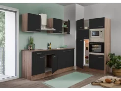 Clearance Respekta Küchenzeile KB330EYSMIGKE 330 cm Schwarz-Eiche York Nachbildung