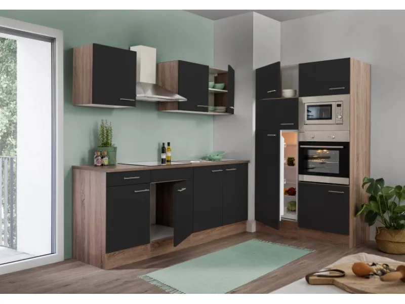 Clearance Respekta Küchenzeile KB330EYSMIGKE 330 cm Schwarz-Eiche York Nachbildung