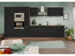 Respekta Küchenzeile KB360EYSMIGKE 360 cm Schwarz-Eiche York Nachbildung< Kochfelder|Kühlschränke