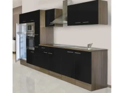 Respekta Küchenzeile KB360EYSMIGKE 360 cm Schwarz-Eiche York Nachbildung< Kochfelder|Kühlschränke