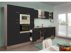 Respekta Küchenzeile KB360EYSMIGKE 360 cm Schwarz-Eiche York Nachbildung< Kochfelder|Kühlschränke